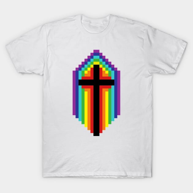 Rainbow Cross - Black on White T-Shirt by joshthecartoonguy